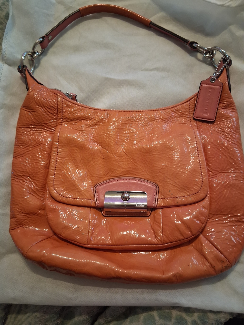 Coach Patent Leather Hobo Bag in Orange